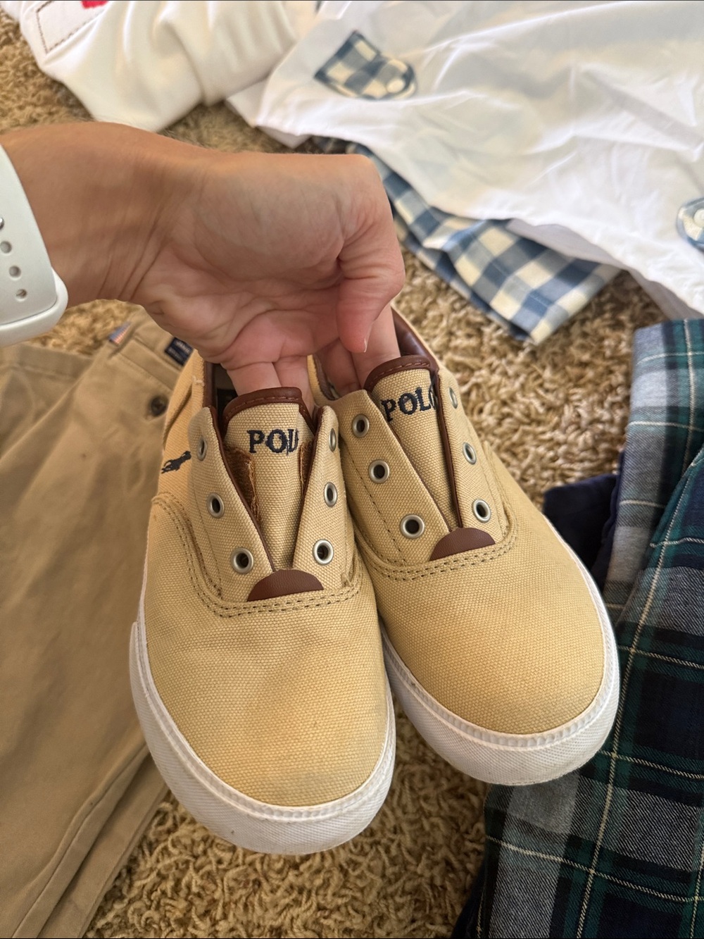 Polo by Ralph Lauren Kids Canvas Slip-On Sneakers in Tan and Brown